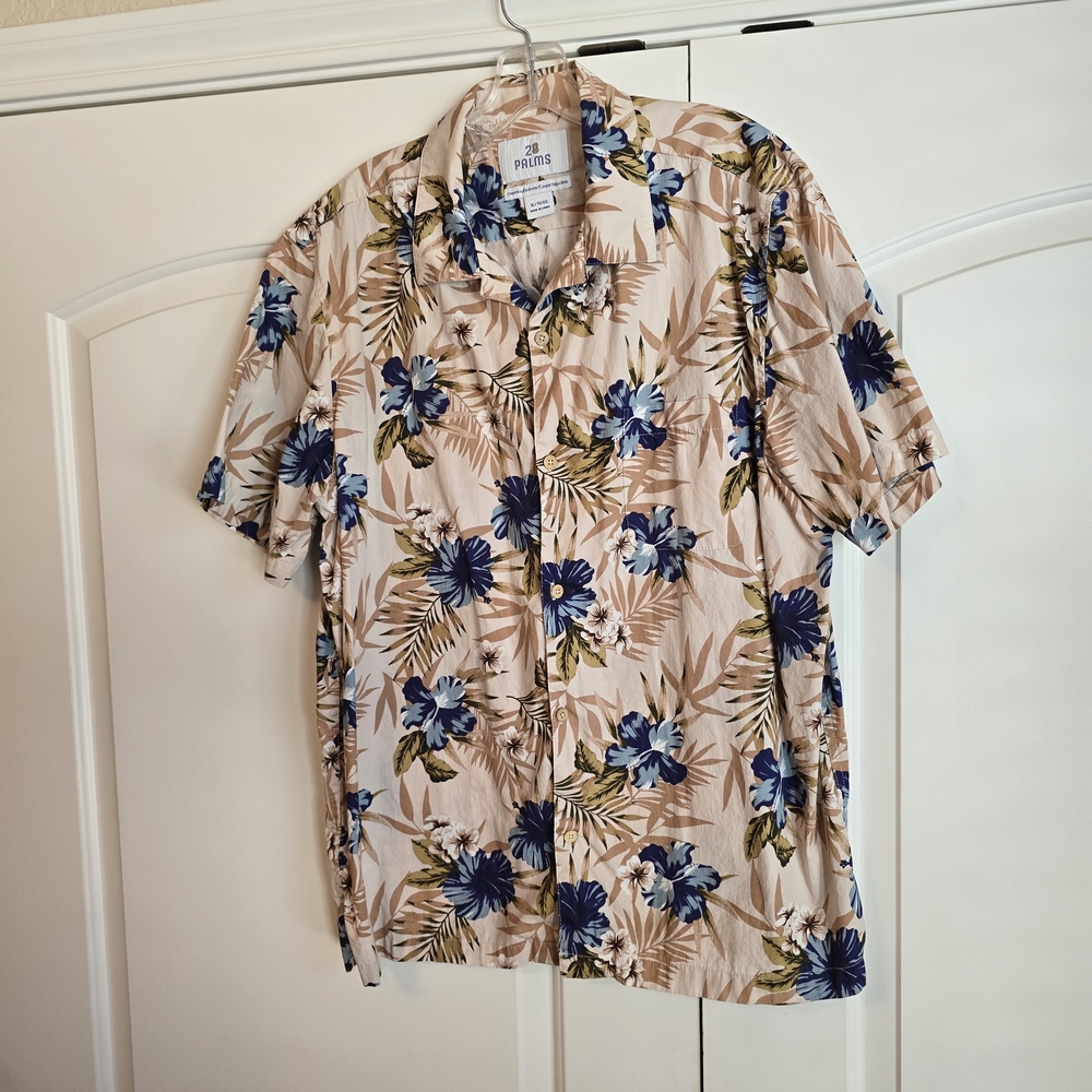 Palms Men's Tropical Floral Shirt - Blue and Tan